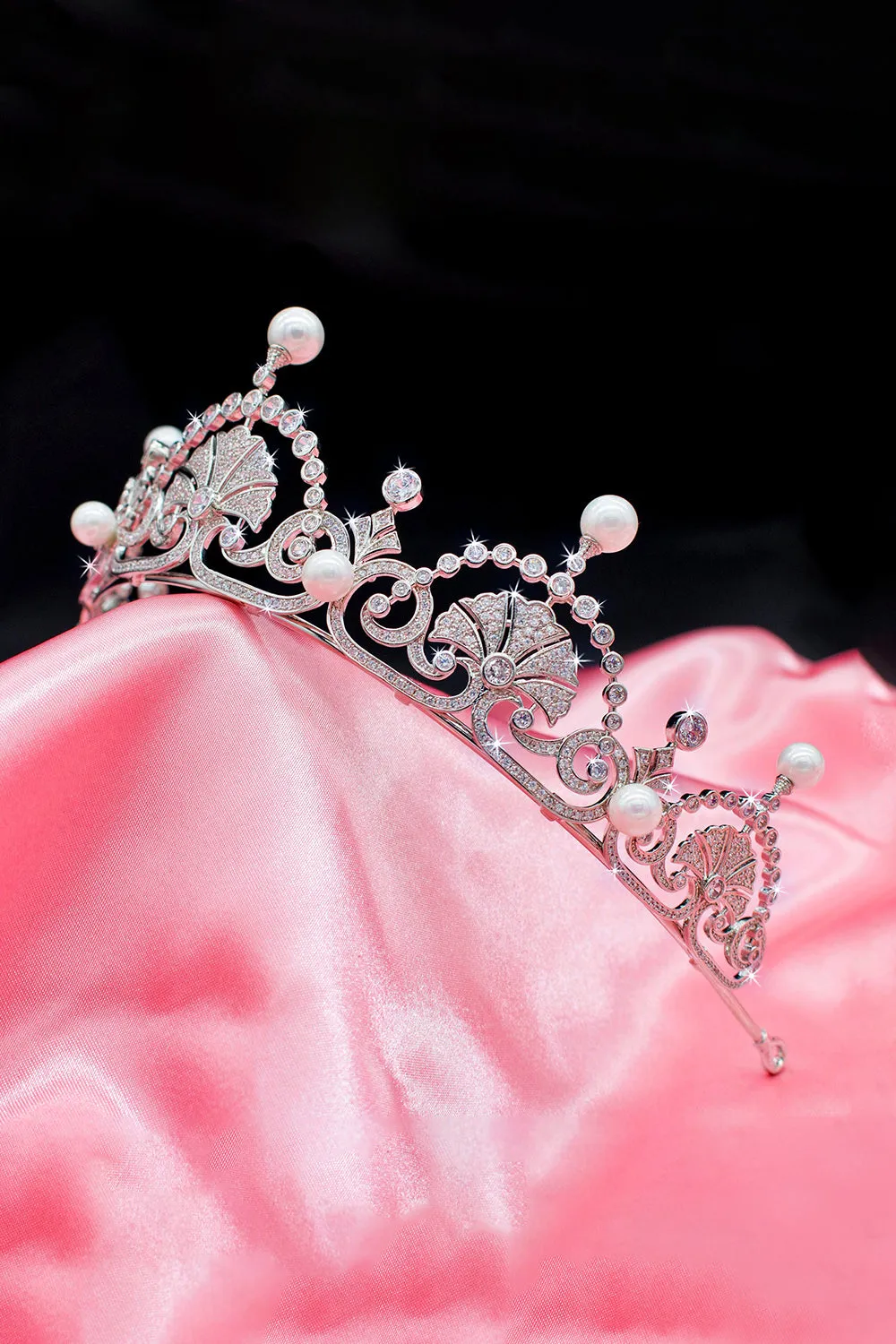 Silver Pearls Royal Lotus Flower Tiara