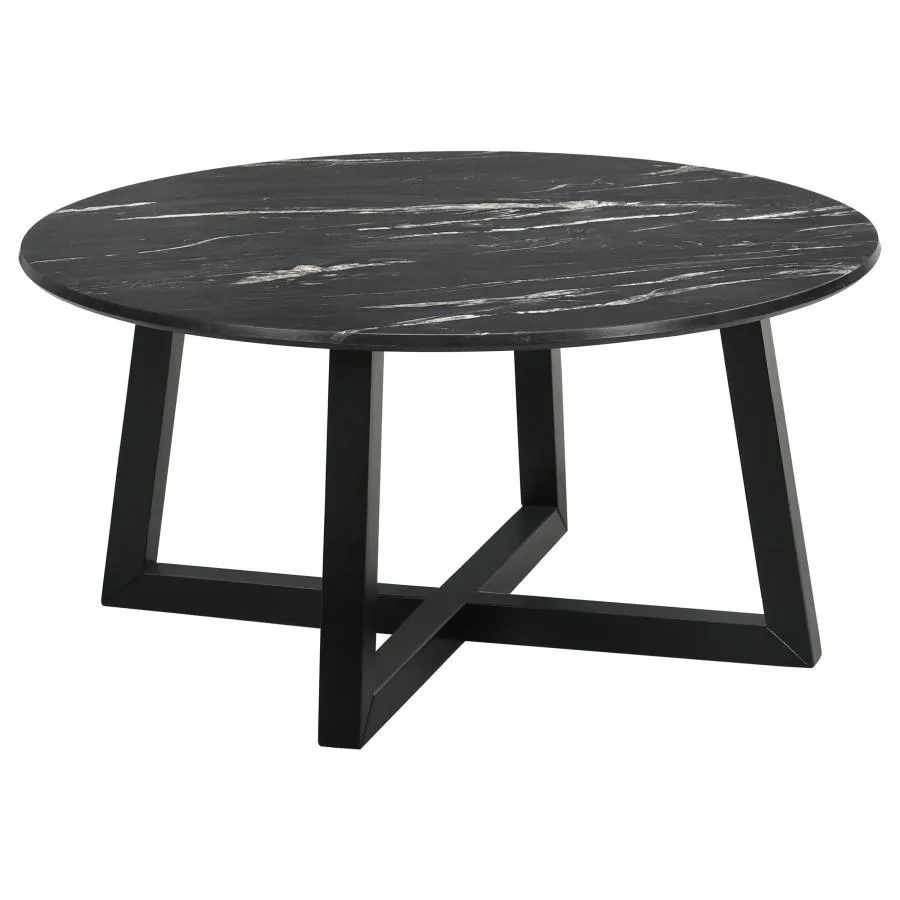 Skylark - Round Marble-Like Smart Top Coffee Table - Black