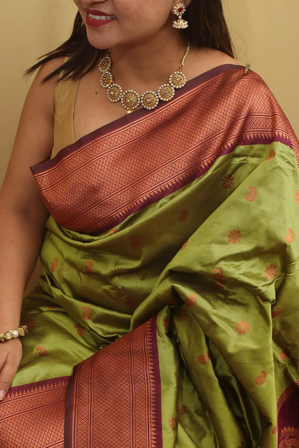 Stunning Green Paithani Silk Saree With Maharani Pallu