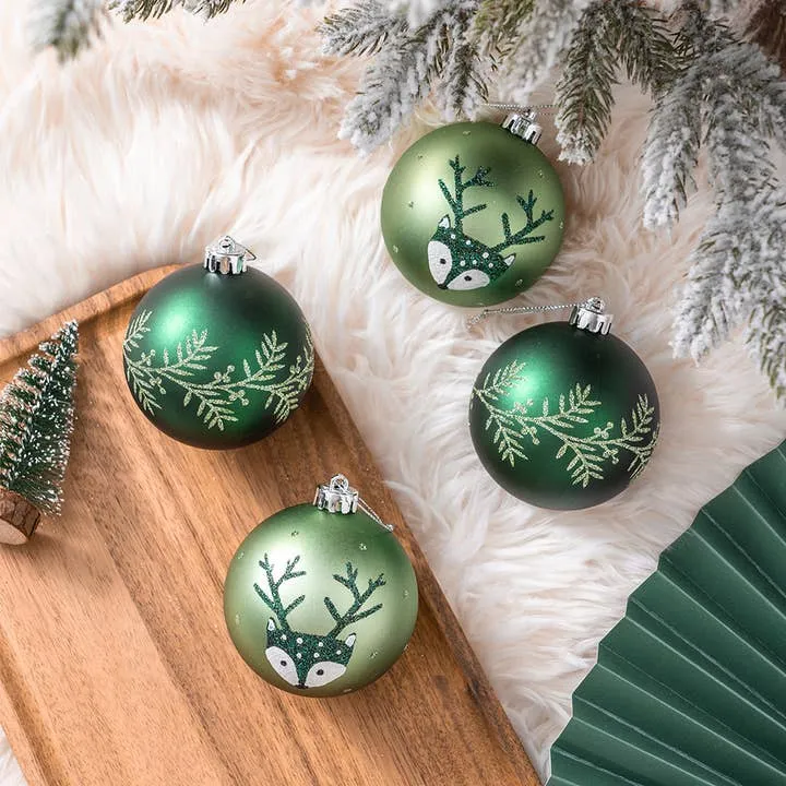 Unique Spruce Leaf and Woodland Deer Patterned Bauble Set