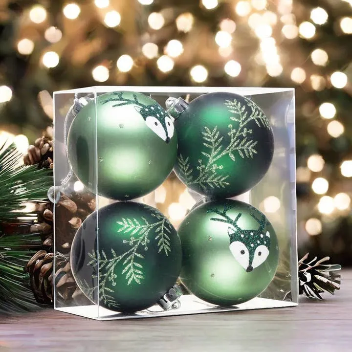 Unique Spruce Leaf and Woodland Deer Patterned Bauble Set