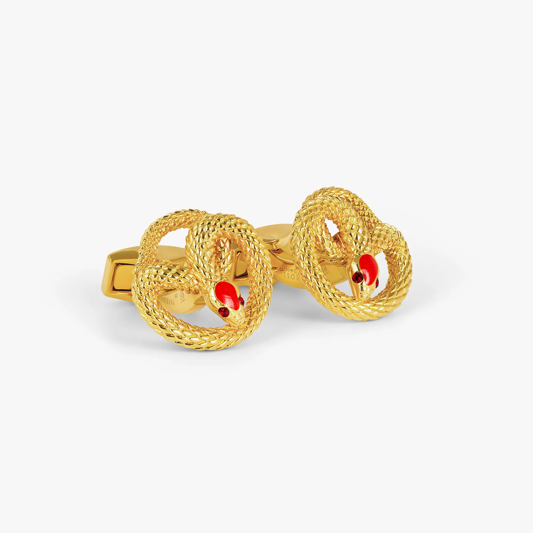 Viper Cufflinks in Yellow Gold Plated & Red Enamel