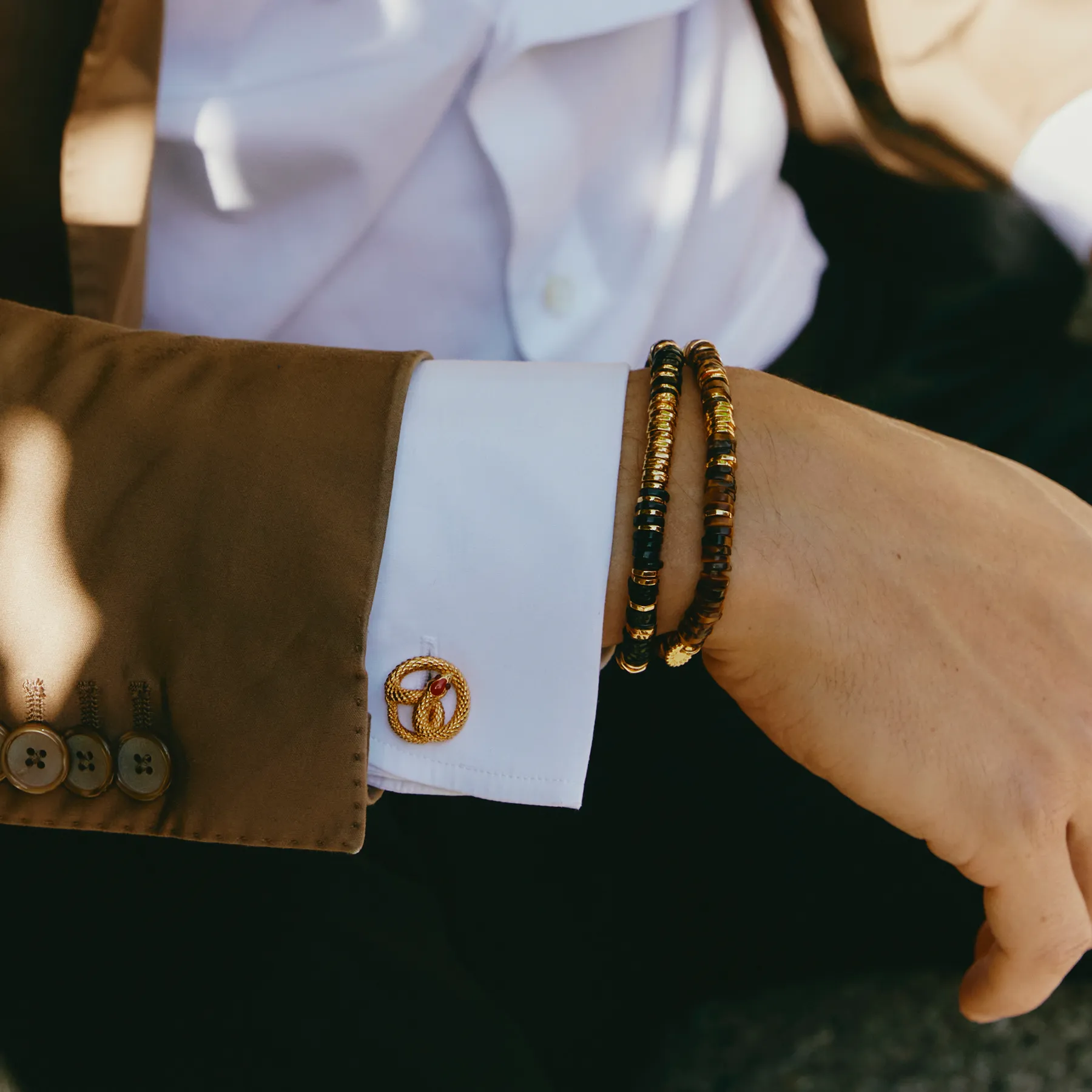 Viper Cufflinks in Yellow Gold Plated & Red Enamel