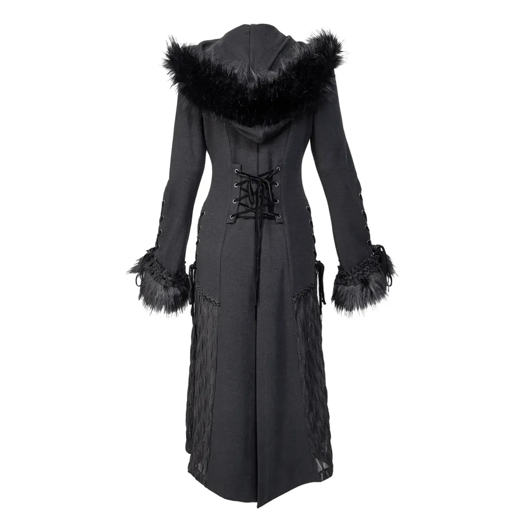 Women's Gothic Flared Sleeved Faux Fur Splice Coat with Hood