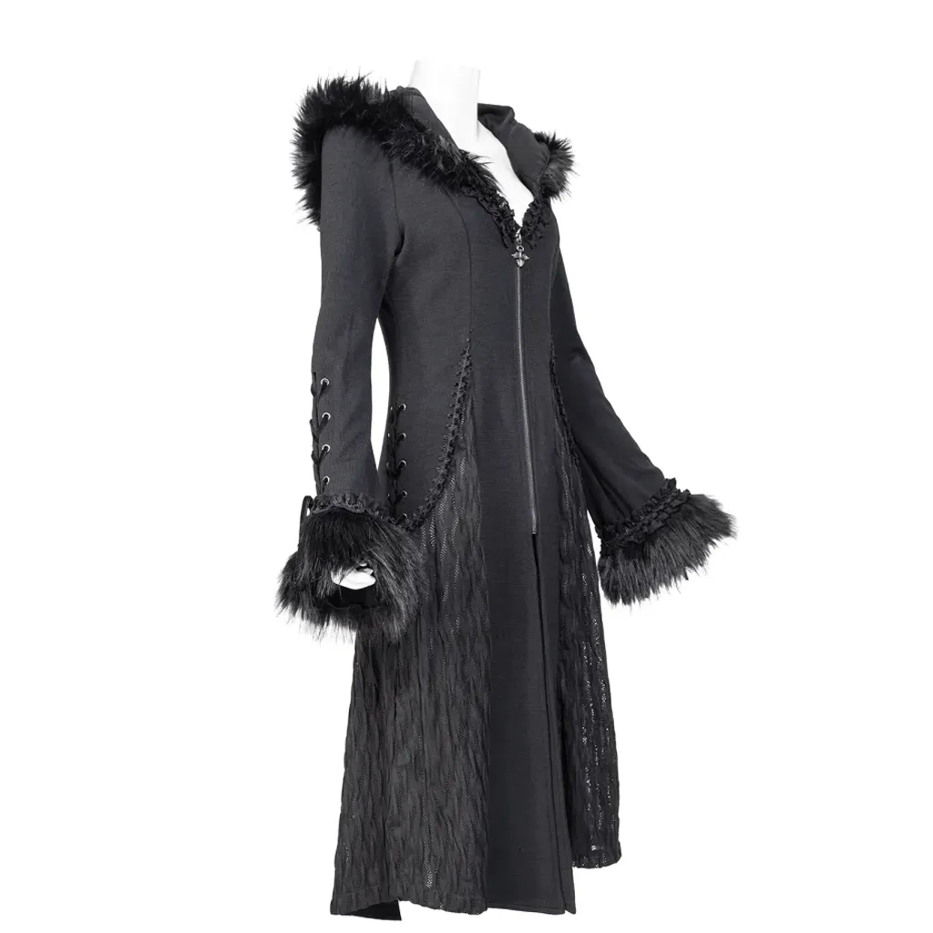 Women's Gothic Flared Sleeved Faux Fur Splice Coat with Hood